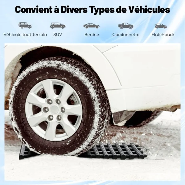 2 Tapis de Traction pour Pneus Plaques de Récupération TPR Portables Aide à la Traction d'Urgence avec Sac 60x21cm (L x l)
