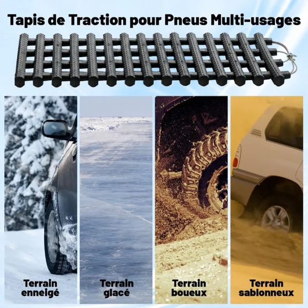 2 Tapis de Traction pour Pneus Plaques de Récupération TPR Portables Aide à la Traction d'Urgence avec Sac 60x21cm (L x l)