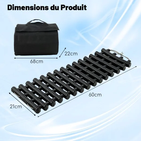 2 Tapis de Traction pour Pneus Plaques de Récupération TPR Portables Aide à la Traction d'Urgence avec Sac 60x21cm (L x l)