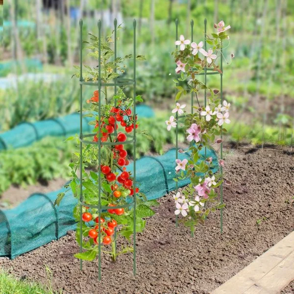 2 Treillis Obélisque de Jardin pour Plantes Support pour Plantes Grimpantes en Métal Réglable de 143 cm de Haut Cage et Supports 2 en 1 Vert