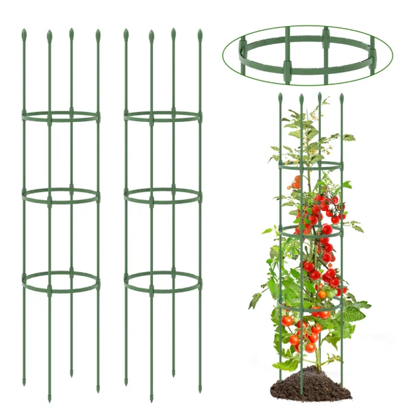 2 Treillis Obélisque de Jardin pour Plantes Support pour Plantes Grimpantes en Métal Réglable de 143 cm de Haut Cage et Supports 2 en 1 Vert