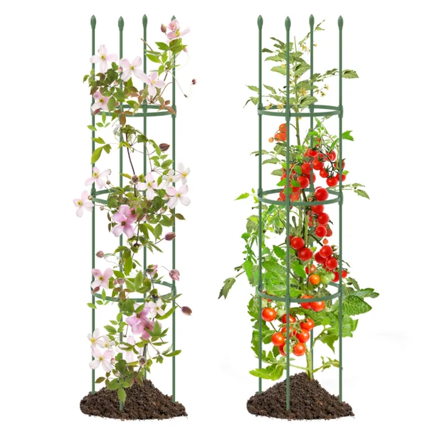 2 Treillis Obélisque de Jardin pour Plantes Support pour Plantes Grimpantes en Métal Réglable de 143 cm de Haut Cage et Supports 2 en 1 Vert
