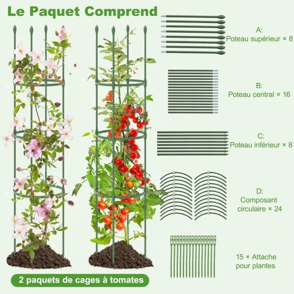 2 Treillis Obélisque de Jardin pour Plantes Support pour Plantes Grimpantes en Métal Réglable de 143 cm de Haut Cage et Supports 2 en 1 Vert