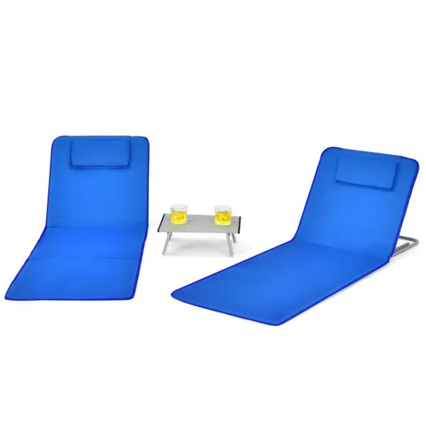 2 x Matelas de Plage Pliables et Table d'Appoint 151 x 51,5 x 27-47 CM Tapis de Plage avec Dossier Réglable Coloré/Blru/Bleu et Vert