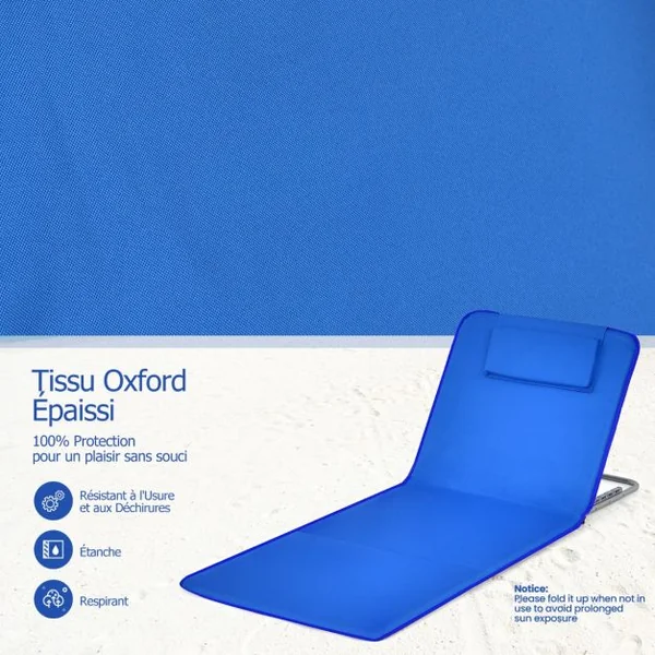 2 x Matelas de Plage Pliables et Table d'Appoint 151 x 51,5 x 27-47 CM Tapis de Plage avec Dossier Réglable Coloré/Blru/Bleu et Vert