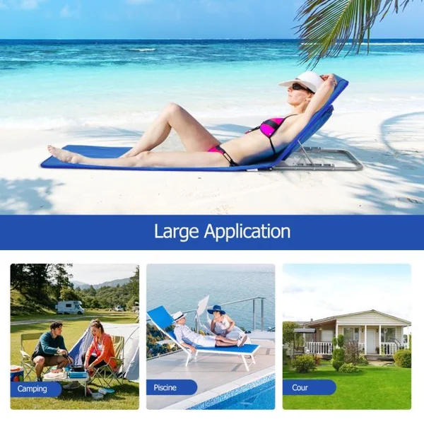 2 x Matelas de Plage Pliables et Table d'Appoint 151 x 51,5 x 27-47 CM Tapis de Plage avec Dossier Réglable Coloré/Blru/Bleu et Vert