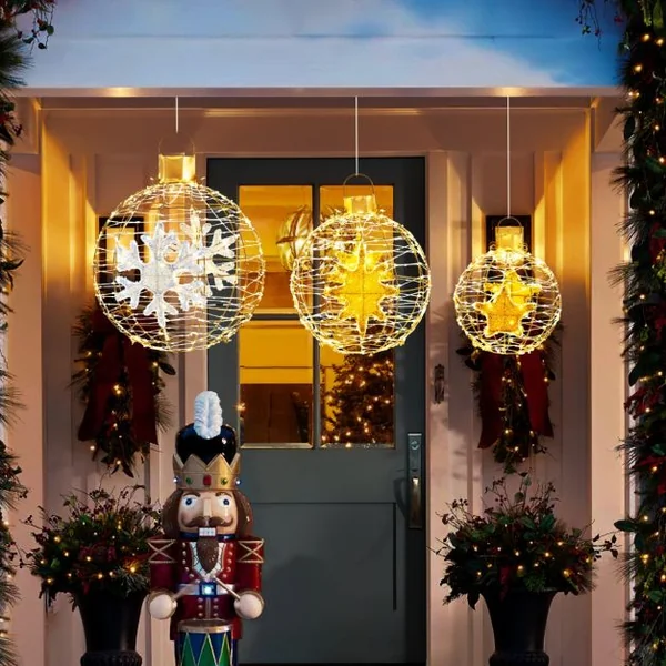 3 Boules Lanterne Pré-éclairées Décorations de Noël à Suspendre 732 Lumières LED Lumineuses Attaches Zippées et Piquets de Sol