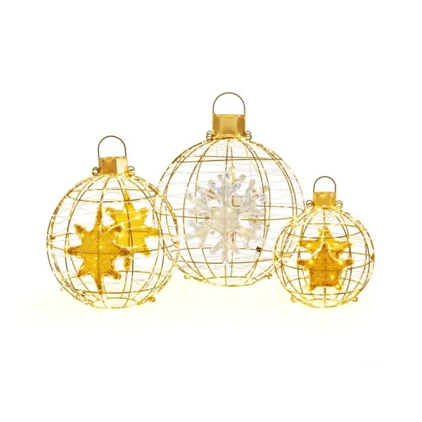 3 Boules Lanterne Pré-éclairées Décorations de Noël à Suspendre 732 Lumières LED Lumineuses Attaches Zippées et Piquets de Sol