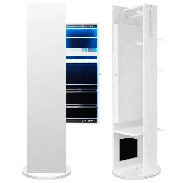 3 en 1 Armoire à Bijoux Pivotante à 360° avec Miroir Pleine Longueur Porte-manteau Arrière et Lumières LED 3 Couleurs Blanc