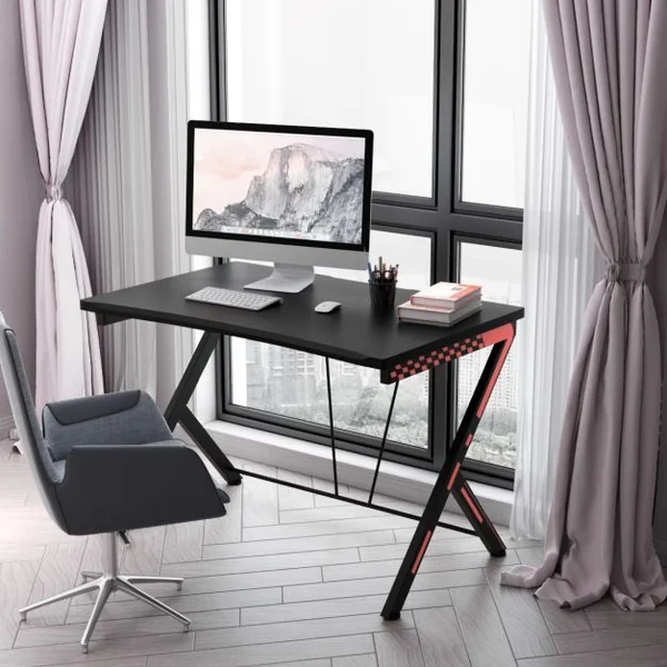 3 en 1 Bureau Gaming 116X75X77 CM Cadre en Métal en Forme de R avec Repose-pieds Réglables Charge 80 KG Style Design