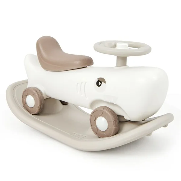 3 en 1 Cheval à Bascule Convertible en Forme Requin avec Planche d'Equilibre Jouet à Bascule avec Basculement 40° Charge 50kg pour 1 An+ Gris Foncé