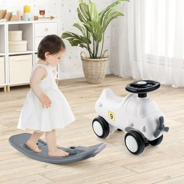 3 en 1 Cheval à Bascule Convertible Enfants en Forme Avion avec Planche d'Equilibre Jouet à Bascule avec Basculement 40° pour Enfants de 18-72 Mois