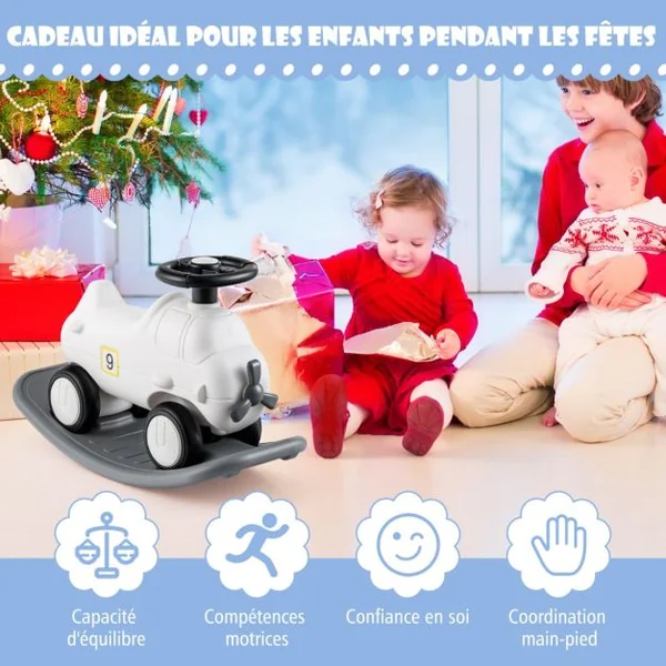 3 en 1 Cheval à Bascule Convertible Enfants en Forme Avion avec Planche d'Equilibre Jouet à Bascule avec Basculement 40° pour Enfants de 18-72 Mois
