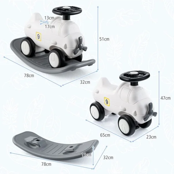3 en 1 Cheval à Bascule Convertible Enfants en Forme Avion avec Planche d'Equilibre Jouet à Bascule avec Basculement 40° pour Enfants de 18-72 Mois