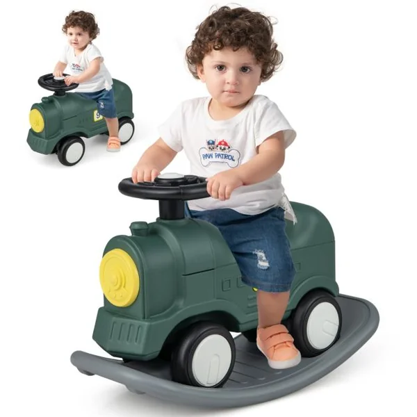 3 en 1 Cheval à Bascule Convertible Enfants en Forme Train avec Planche d'Equilibre Jouet à Bascule avec Basculement 40° Charge 50kg pour Enfants de 18-72 Mois