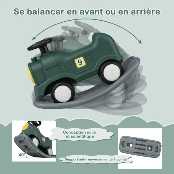 3 en 1 Cheval à Bascule Convertible Enfants en Forme Train avec Planche d'Equilibre Jouet à Bascule avec Basculement 40° Charge 50kg pour Enfants de 18-72 Mois