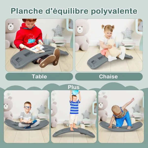 3 en 1 Cheval à Bascule Convertible Enfants en Forme Train avec Planche d'Equilibre Jouet à Bascule avec Basculement 40° Charge 50kg pour Enfants de 18-72 Mois