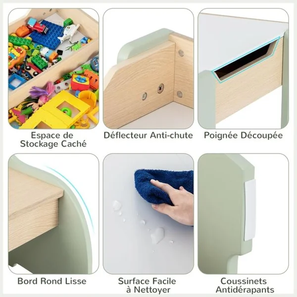 3 en 1 Ensemble Table et 2 Chaises Enfant Table d'Activité avec Tableau Noir Dossier Ergonomique Boîtes de Rangement Motif Éléphant 6 Couleurs au Choix