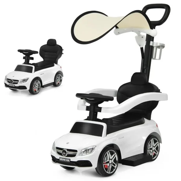 3 en 1 Mercedes Benz AMG Voiture à Pousser Enfants 1-3 Ans avec Poignée Parentale Voiture Porteur Bébé avec Espace de Stockage Charge 25kg Blanc
