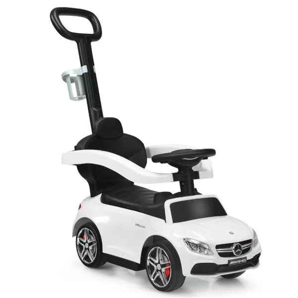 3 en 1 Mercedes Benz AMG Voiture à Pousser Enfants 1-3 Ans avec Poignée Parentale Voiture Porteur Bébé avec Espace de Stockage Charge 25kg Blanc