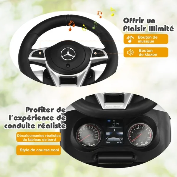 3 en 1 Mercedes Benz AMG Voiture à Pousser Enfants 1-3 Ans avec Poignée Parentale Voiture Porteur Bébé avec Espace de Stockage Charge 25kg Blanc