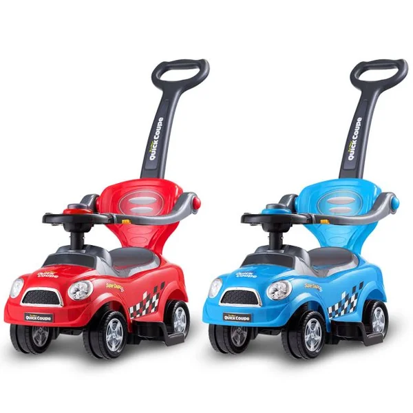 3 en 1 Porteur Enfants Voiture à Pousser avec Garde-corps Volant Espace de Rangement Klaxon Anti-basculement 2-6 AnsBleu/Rouge