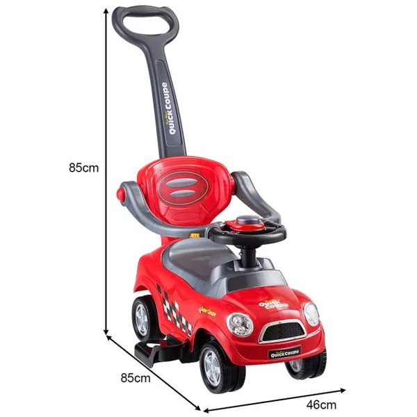 3 en 1 Porteur Enfants Voiture à Pousser avec Garde-corps Volant Espace de Rangement Klaxon Anti-basculement 2-6 AnsBleu/Rouge