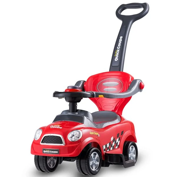 3 en 1 Porteur Enfants Voiture à Pousser avec Garde-corps Volant Espace de Rangement Klaxon Anti-basculement 2-6 AnsBleu/Rouge