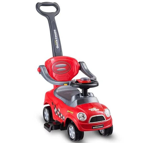 3 en 1 Porteur Enfants Voiture à Pousser avec Garde-corps Volant Espace de Rangement Klaxon Anti-basculement 2-6 AnsBleu/Rouge