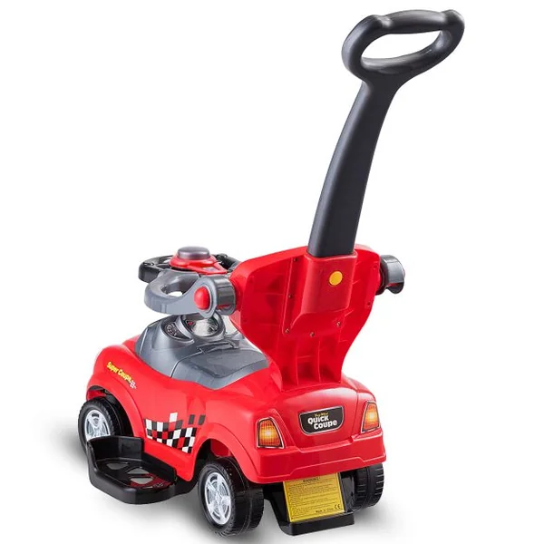 3 en 1 Porteur Enfants Voiture à Pousser avec Garde-corps Volant Espace de Rangement Klaxon Anti-basculement 2-6 AnsBleu/Rouge
