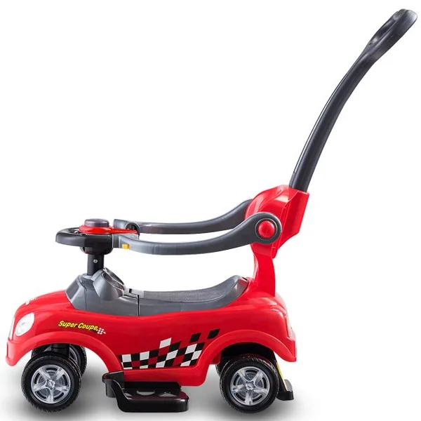 3 en 1 Porteur Enfants Voiture à Pousser avec Garde-corps Volant Espace de Rangement Klaxon Anti-basculement 2-6 AnsBleu/Rouge