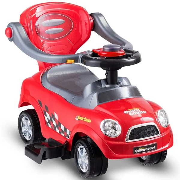 3 en 1 Porteur Enfants Voiture à Pousser avec Garde-corps Volant Espace de Rangement Klaxon Anti-basculement 2-6 AnsBleu/Rouge