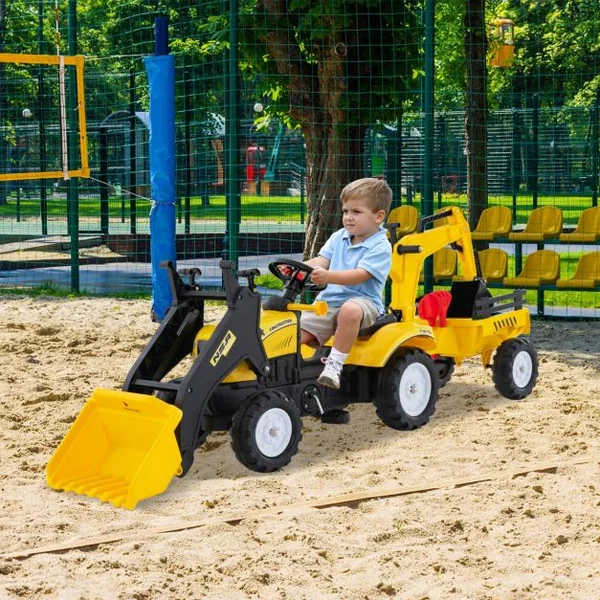3 en 1 Tracteur pour Enfant avec 6 Roues Jouet Pelle Remorque Amovible avec Volant Klaxon 3 à 6 Ans Jaune/Vert/Rouge