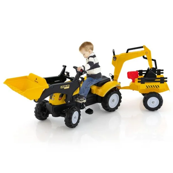 3 en 1 Tracteur pour Enfant avec 6 Roues Jouet Pelle Remorque Amovible avec Volant Klaxon 3 à 6 Ans Jaune/Vert/Rouge