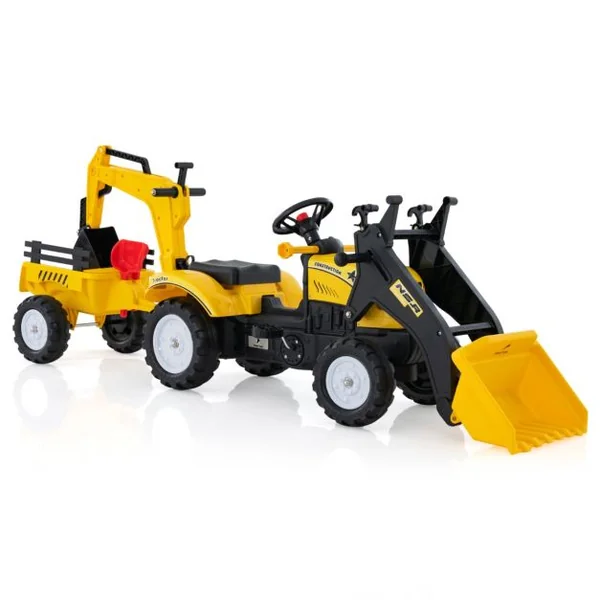 3 en 1 Tracteur pour Enfant avec 6 Roues Jouet Pelle Remorque Amovible avec Volant Klaxon 3 à 6 Ans Jaune/Vert/Rouge