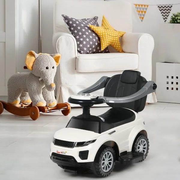 3 en 1 Voiture à Pousser Enfants de 1-3 Ans avec Poignée Amovible Voiture Porteur avec Lumières et Espace de Stockage Caché Charge 25kg Blanc