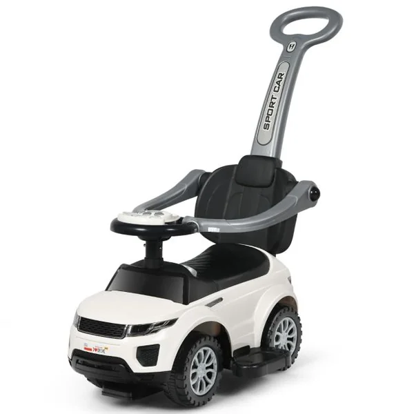 3 en 1 Voiture à Pousser Enfants de 1-3 Ans avec Poignée Amovible Voiture Porteur avec Lumières et Espace de Stockage Caché Charge 25kg Blanc