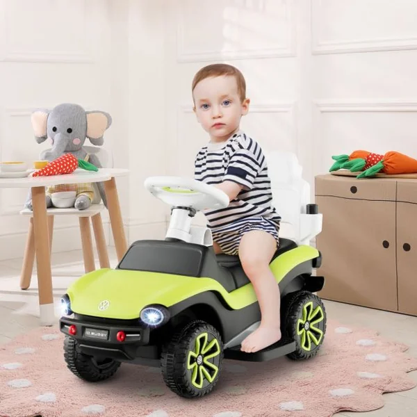 3 en 1Voiture à Pousser Enfants 1-3 Ans avec Poignée Réglable Porteur Bébé avec Auvent et Garde-corps de Sécurité Musique & Klaxon Charge 20kg Vert
