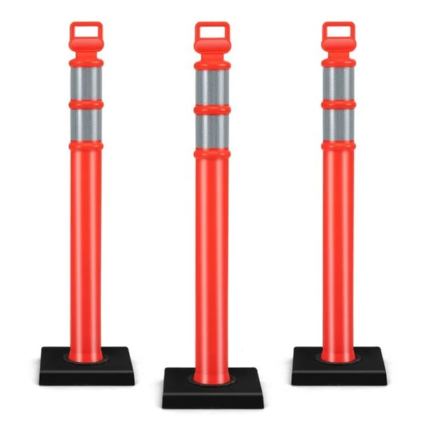 3 Poteaux de Signalisation 114,5 CM en Plastique Flexible Contrôle du Trafic Anti-Collision avec Bandes Réfléchissantes