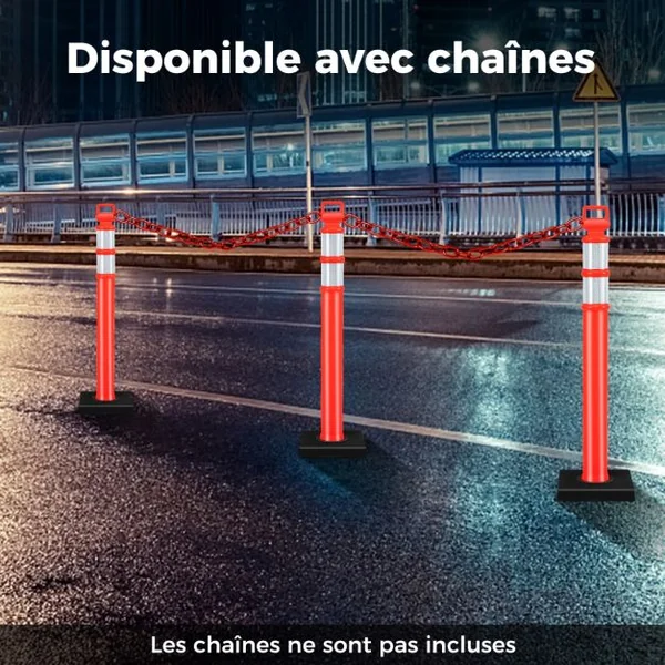 3 Poteaux de Signalisation 114,5 CM en Plastique Flexible Contrôle du Trafic Anti-Collision avec Bandes Réfléchissantes