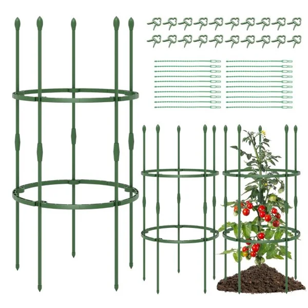 3 Treillis Obélisque Support pour Plantes Grimpantes en Métal Réglable avec Clips Attaches Cage et Supports 2 en 1 20 x Attaches Végétable Vert