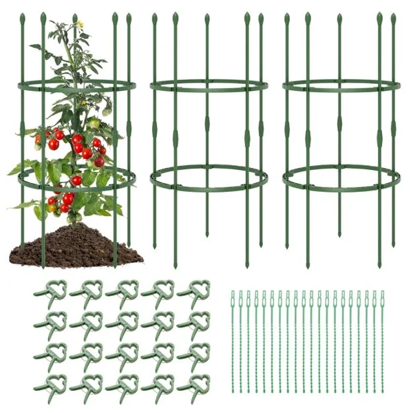 3 Treillis Obélisque Support pour Plantes Grimpantes en Métal Réglable avec Clips Attaches Cage et Supports 2 en 1 20 x Attaches Végétable Vert