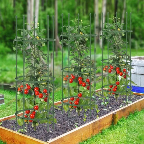 3 Treillis Obélisque Support pour Plantes Grimpantes en Métal Réglable avec Clips Attaches Cage et Supports 2 en 1 50 x Attaches Végétable Vert