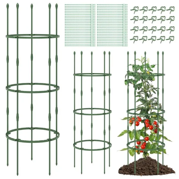 3 Treillis Obélisque Support pour Plantes Grimpantes en Métal Réglable avec Clips Attaches Cage et Supports 2 en 1 50 x Attaches Végétable Vert