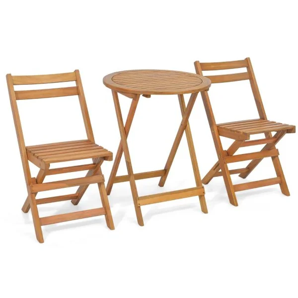 3PCs Salon de Jardin Pliable en Bois d'Acacia Ensemble de Table et 2 Chaises Conception à Lattes Salon Terrasse Bistrot