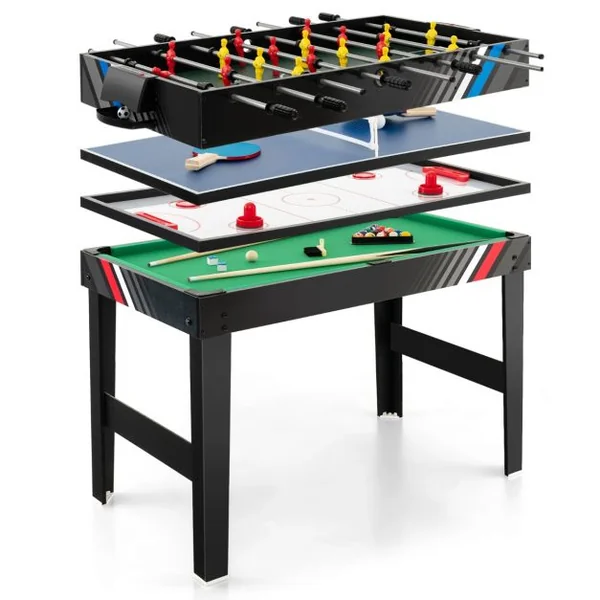 4 en 1 Baby-Foot avec 18 Joueurs & Billard & Hockey & Tennis de Table Table de Jeu Empilable avec Marqueur Manuel Jouets 125x97x83cm