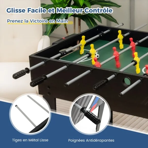 4 en 1 Baby-Foot avec 18 Joueurs & Billard & Hockey & Tennis de Table Table de Jeu Empilable avec Marqueur Manuel Jouets 125x97x83cm