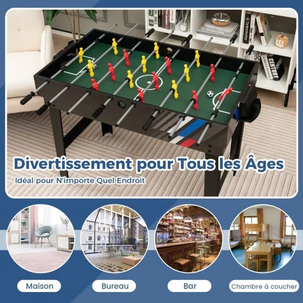 4 en 1 Baby-Foot avec 18 Joueurs & Billard & Hockey & Tennis de Table Table de Jeu Empilable avec Marqueur Manuel Jouets 125x97x83cm