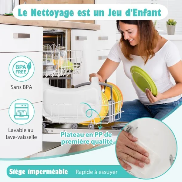 4 en 1 Chaise Haute Bébé Convertible avec Plateau Double Amovible&Harnais de Sécurité à 3 Points Charge 15kg pour 6-36 Mois Blanc