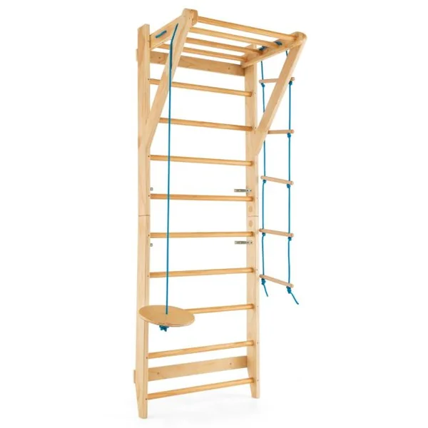 4 en 1 Espalier en Bois avec 8 Barres pour Exercicer à Domicile 80 X 60 X 220 CM Charge 100 KG 12 Accessoires Inclus